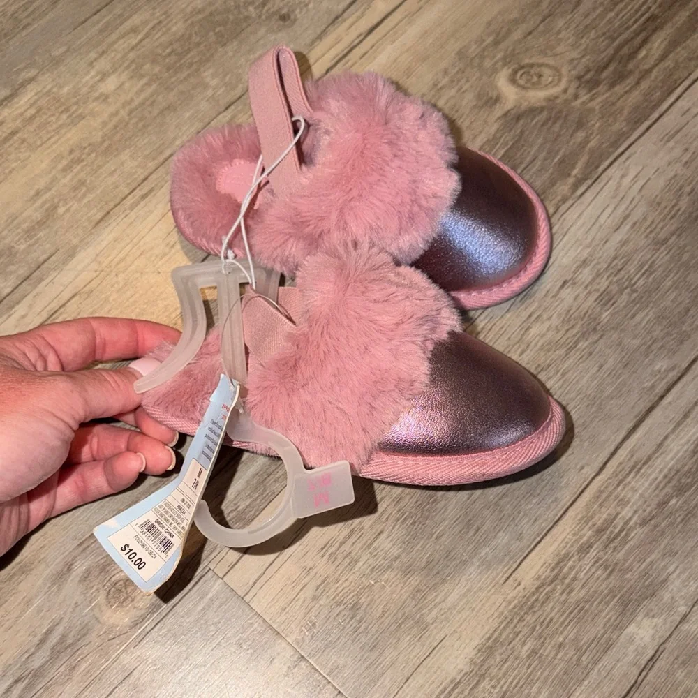 Cat & Jack Pink Shimmer Faux Fur Slip-Ons